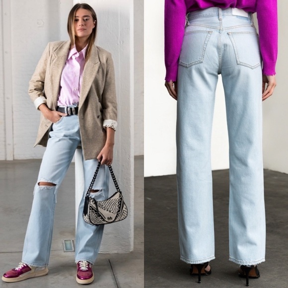 NWT RE/DONE 90s High Rise Light Wash Distressed Denim Loose Straight Leg Jean 26 - Picture 10 of 14